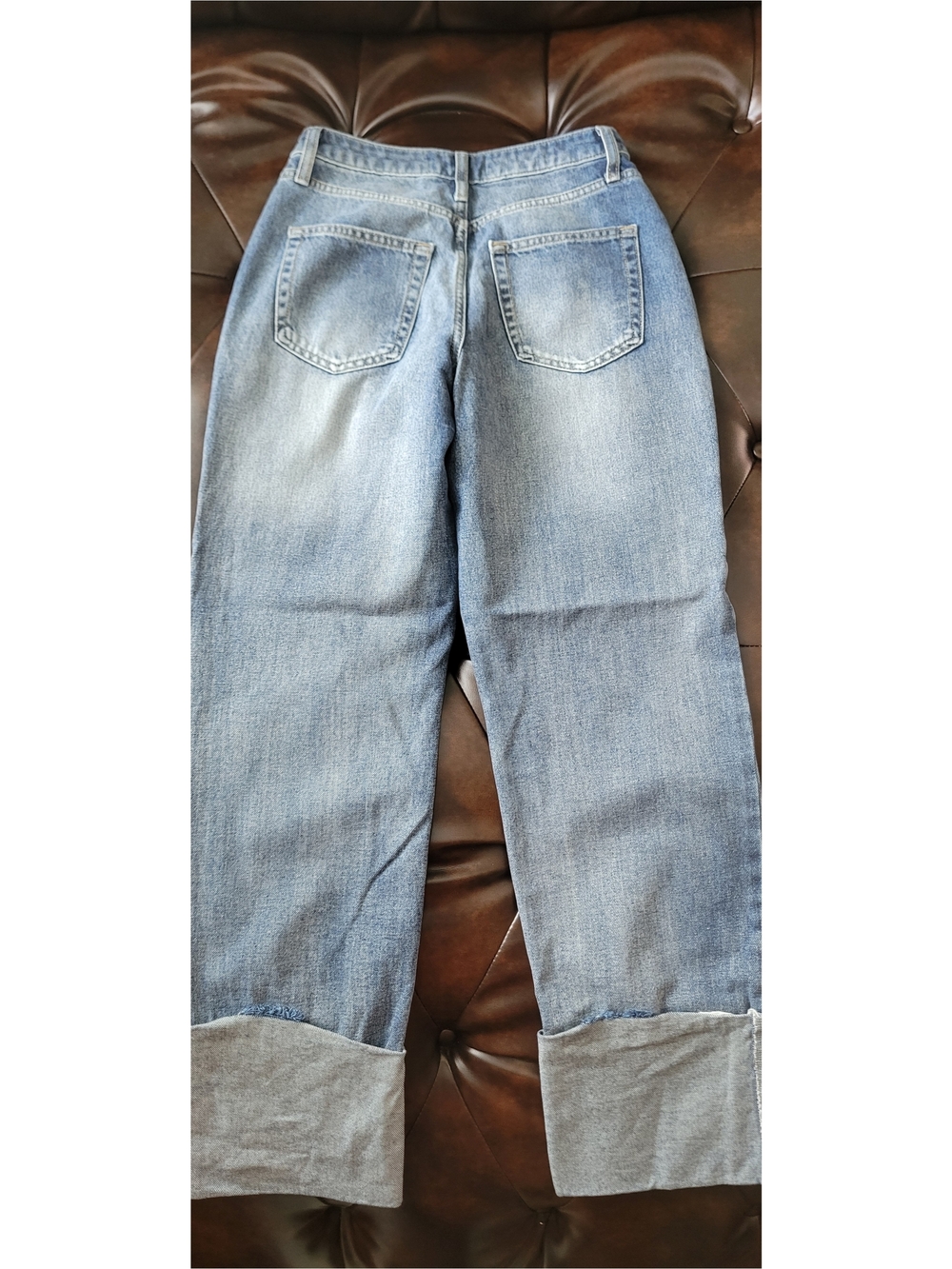 Fashion Nova Two-Tone Wide Leg Cuffed Jeans - Blue - Picture 5 of 5